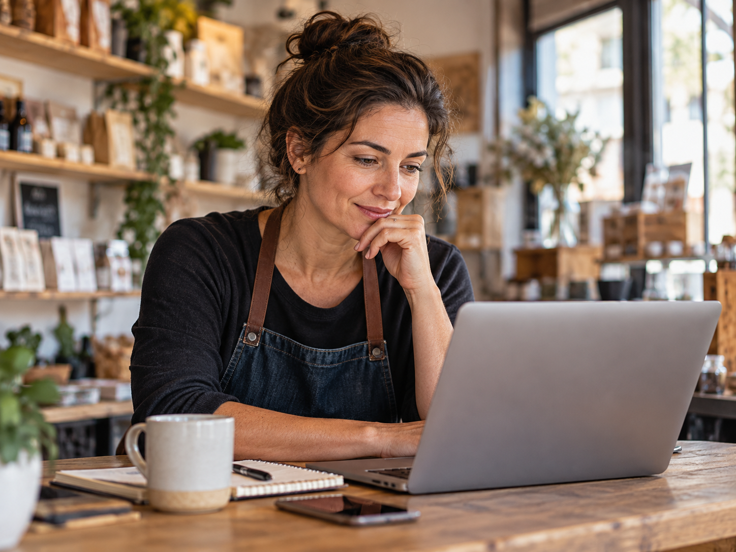 Small business owner reviewing business intelligence